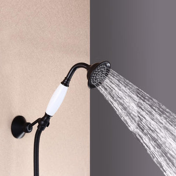 Retro 1-Handle Ceiling Mounted Round Rain Shower Head & Hand Shower Set Antique Black